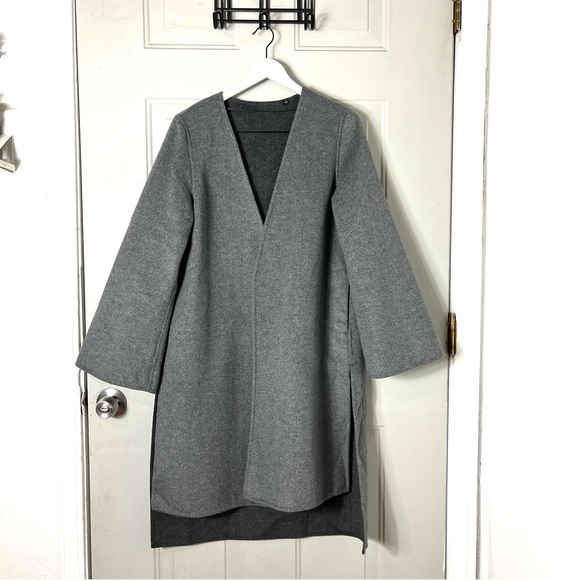 Uniqlo Minimalist Oversized Modern Double Face Wrap Coat Wool Blend size small - Picture 2 of 9